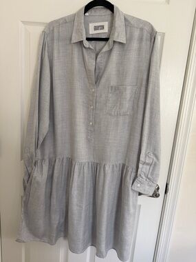 Grayson Light Gray Long Sleeve drop waist Tiered Shirt Dress